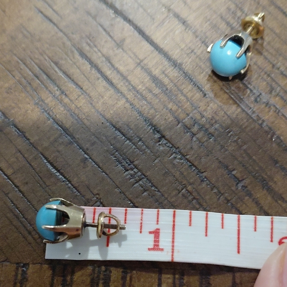 Gold Turquoise Stud Earrings - Women's Jewelry - Picture 6 of 6